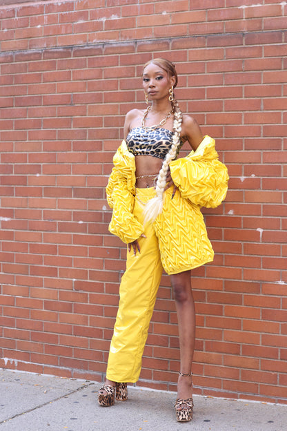 “Golden Voltage” Asymmetrical Smocking Pants