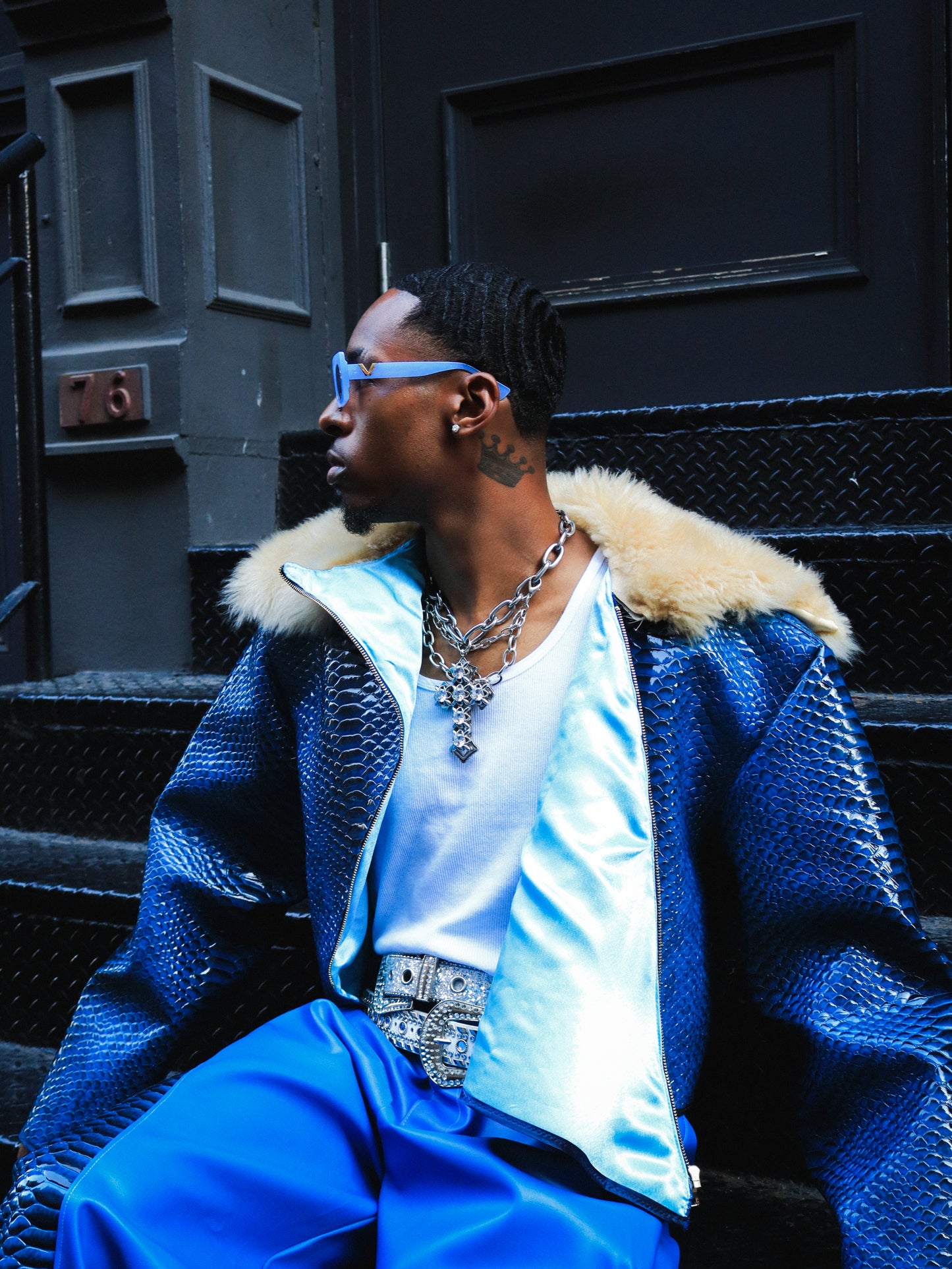 "Blue Dynasty" PU Cropped Jacket