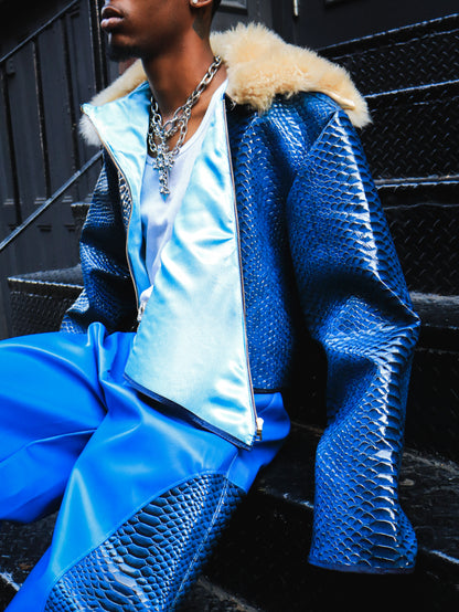 "Blue Dynasty" PU Cropped Jacket